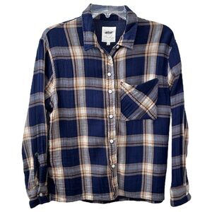 Aerie Cotton Plaid Button Up Shirt Oversized Casual Women's Size XS